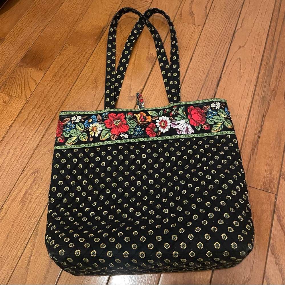 Vintage Vibrant Black Vera Bradley Tote Bag